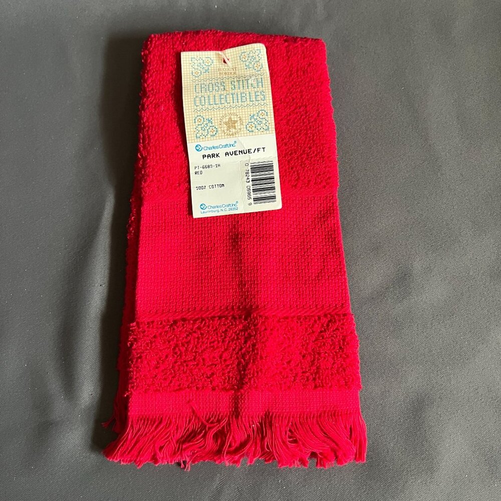 14 Count Cross Stitch Border Hand Towel Park Avenue Red 100% Cotton Charles Craf